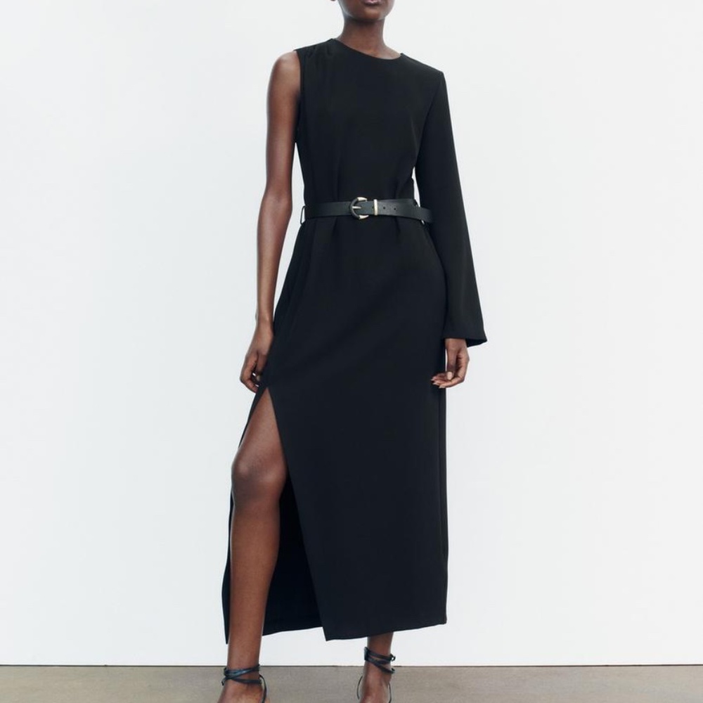 NWT ZARA ASYMMETRICAL CREPE MIDI DRESS XS